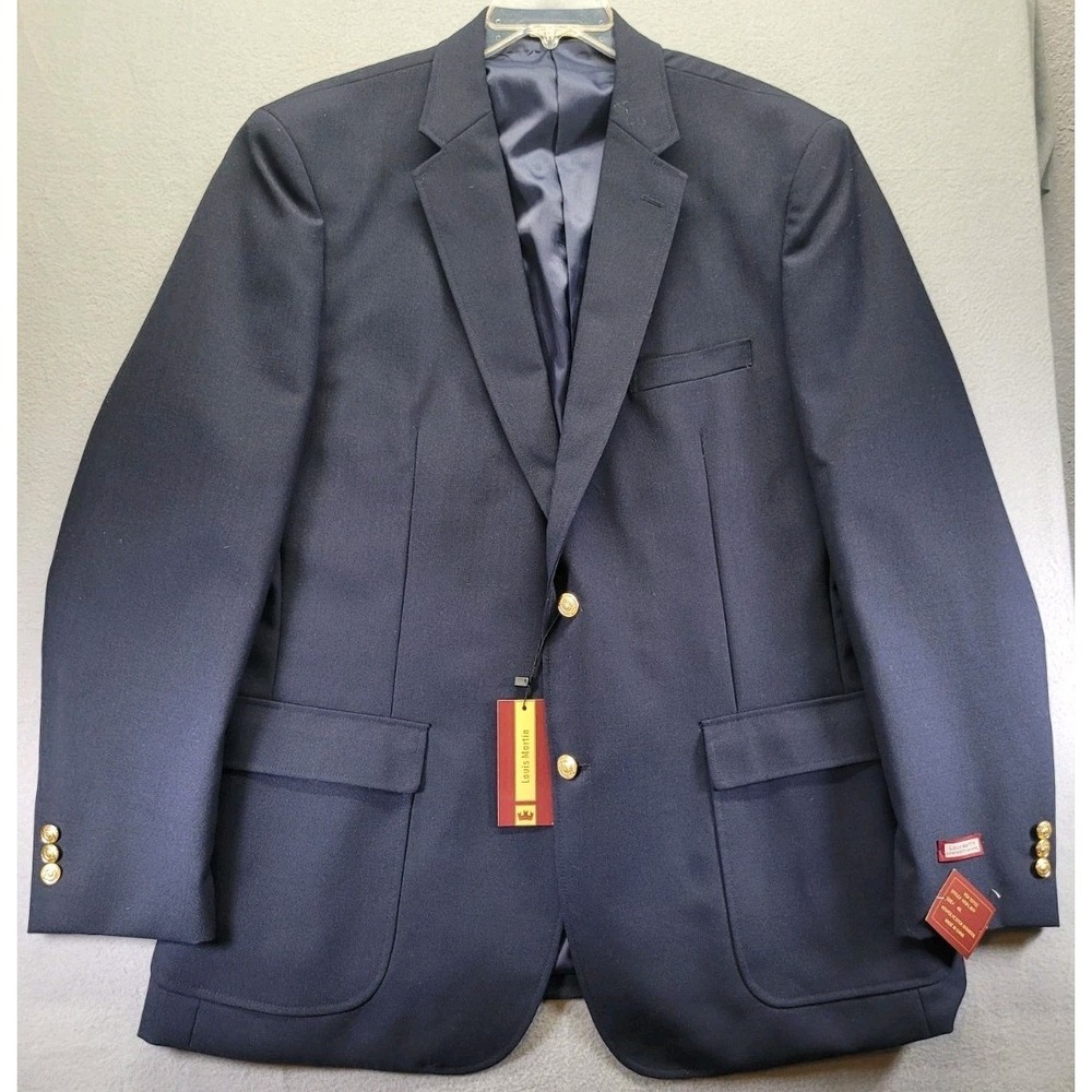 NEW Louis Martin Navy Blue Hopsack‎ Wool Blend Blazer Sport Coat Men's Size 46L